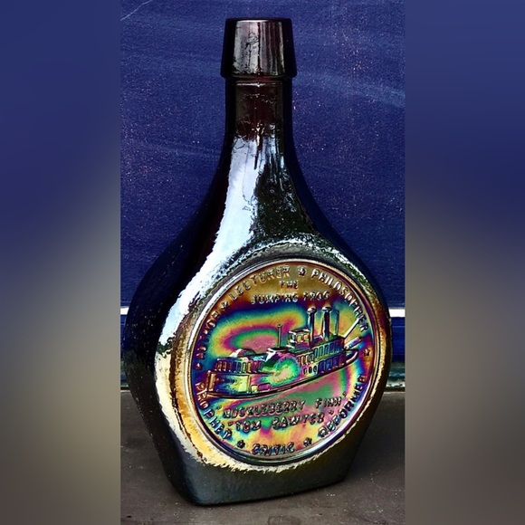 Vintage 1972 WHEATON CARNIVAL GLASS Mark Twain Samuel L Clemens Decanter Bottle - Picture 6 of 6